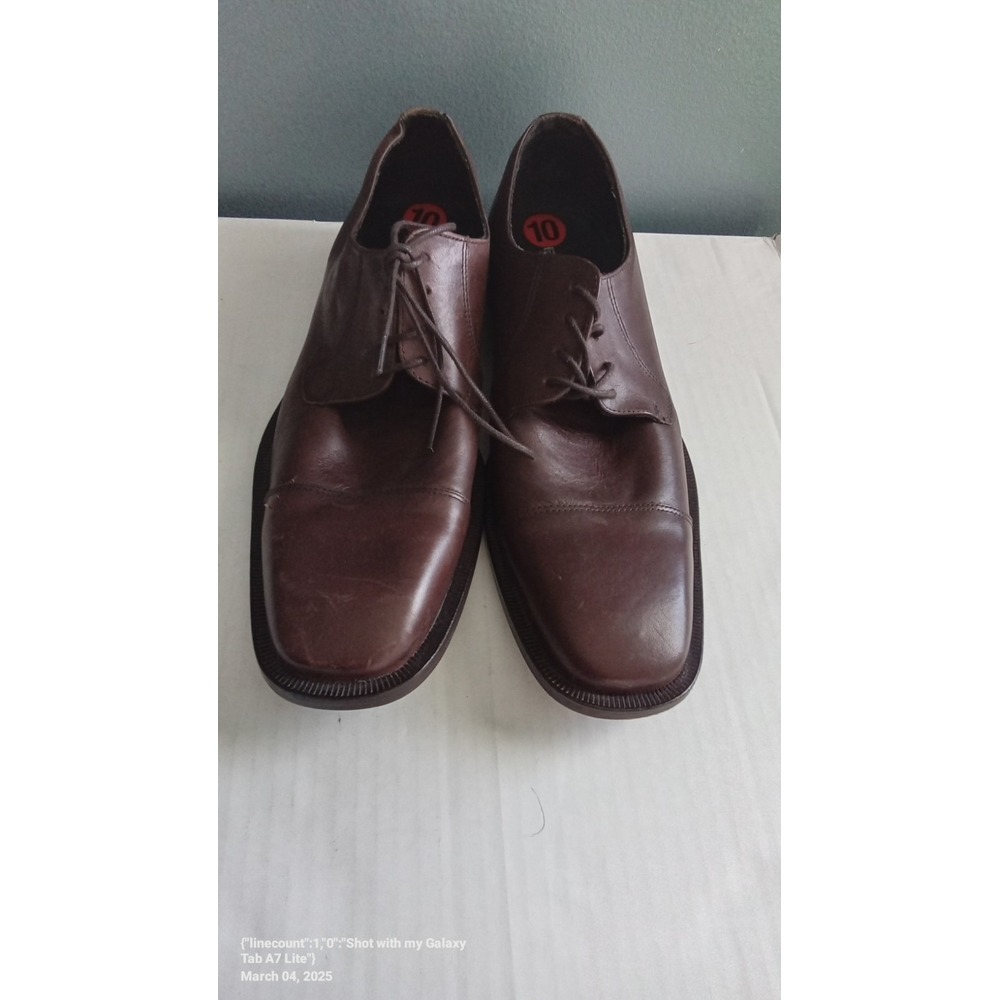 EJCLG Design Mens Brown Leather Cap Toe Oxford Dress Shoes Size 10 Square Toe